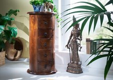 Kolonialstil Holzkommode Akazie dunkel Holz massiv Kommode rund Ø45cm schmal