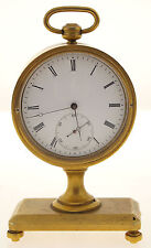 MINIATUR TISCHUHR MIT ANTIKEM TASCHENUHRWERK FEUERVERGOLDET SCHWEIZ 1860