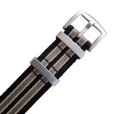 NATO Strap Armband 20 mm schwarz grau Sand gestreift + mattierte Schliesse 7180