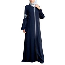 VESNIBA Damen Kleid Muslimische Maxikleid Gebetskleid Islamische, Dunkelblau, M