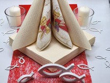 Tischdeko 20 Pers. creme /rot  Servietten Votivgläser  Kommunion  Konfirmation