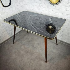 Tisch 50er schwarz Glas gold Sputnik Design Retro Vintage Midcentury WeeNTAGE