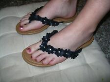 Zehensandalen Zehentrenner Sandalen sandaletten 38 blümchen schwarz silber glitz