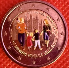 2 Euro Farb-Gedenkmünze Vatikan 2012: Weltfamilientreffen, teil-coloriert