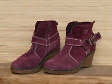 Stiefeletten JOSEF SEIBEL Rauleder weinrot Riemen Schnalle Keilabsatz Gr. 42 TOP