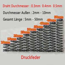 10Stück Druckfeder Draht Durchmesser 0.3mm 0.4mm 0.5mm Federstahl Länge 5mm-50mm