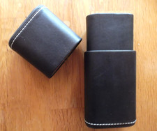 Zigarrenetui Leder schwarz für 3  Zigarren. 18 x 7 cm
