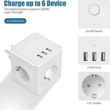 RORRY 3 Sockets Power Strip 3