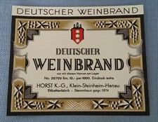 altes Schnapsetikett Flaschenetikett Etikett Weinbrand Klein-Steinheim Hanau