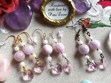 Schlichte HERZ-Ohrringe MORGANIT + KUNZIT Valentinstag Geburtsstein FISCHE edel