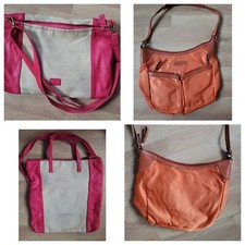 2 Fossil Handtaschen Shopper Beige Pink Orange hochwertig Bast look Sommer