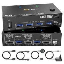 8K KVM Switch 2 PC 2 Monitore HDMI+DP 4K144Hz 4x USB 3.0 Kabel Fernbedienung