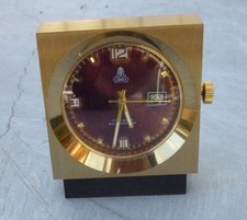 Tischuhr Miniatur UWS 17 Jewels Shockproof Std/Min/Sek anzeiger Datum rotes Ziff