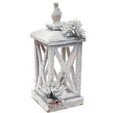 XXL Laterne Holz beschneit Zapfen Schnee Winterlandschaft Holzlaterne 37cm Deko