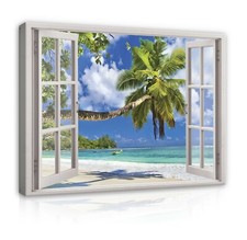FENSTERBLICK STRAND MEER Wandbilder XXL Leinwand Bilder Canvas Wohnzimmer 782
