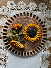 WANDTELLER SONNENBLUME Handarbeit Ton Keramik  Nostalgie Vintage DEKO