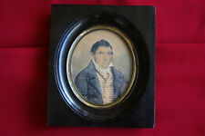 Miniatur Herr in blauem Rock und weiß-rot gestreifter Weste um 1840 ( Gr.Rahmen)