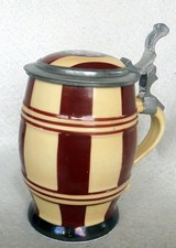 ALT Humpen Bierkrug Figurenkrug Porrz Fass Einlage um 1900 Krug Zinn Sammelkrüge