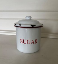 Kleine Emaille Dose Deckeldose Zuckerdose mit Aufdruck Vintage Shabby