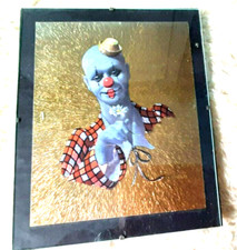 Bild++Clown+gold/ Silber+ im Glas++B.24/H.30cm+schimmernd+80er Jahre+Sammler