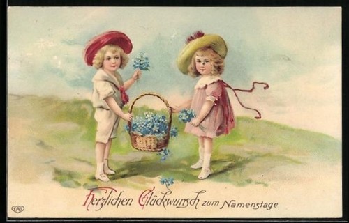 Zwei kinder mit einem korb - ak,