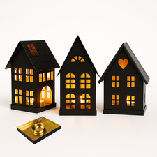 Windlicht Haus Schwarz 3er Set