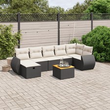 8-tlg. Garten-Sofagarnitur mit Kissen Schwarz Poly Rattan