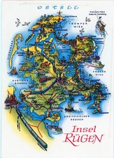 14-Ansichtskarte Landkarte Ostsee Insel Rügen Stralsund Bergen Putbus Binz Baabe