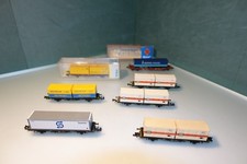 Spur N Konvolut mit 7 Containertragwagen / verschiedene Hersteller / z.T. in OVP