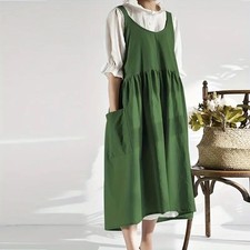 ❤Koch Garten Schürze Japanisch Schürzenkleid Lagenlook Vintage Boho Kleid M L XL