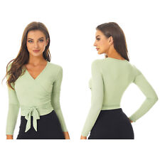 Damen Wickeljacke Ballettjacke Bolero Langarm Wickel Oberteil Ballett Tanz Jacke