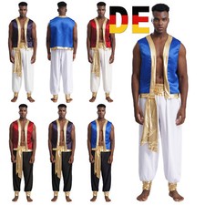 DE Herren Aladins Glitzer Weste Top mit Pumphose Arabischer Prinz Kostüm Outfits