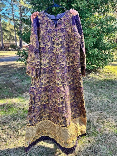 Purple gold embroidered kaftan - embroidered,