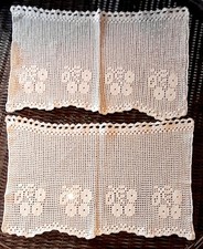 2 X Gardinen gehäkelt Handarbeit  80er Jahre Baumwollmischung 