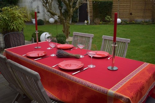 Tischdecke jacquard rot - tischdecke,