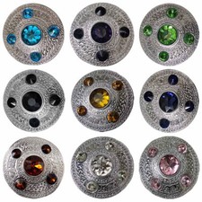 CC Scottish Chrome Finish Celtic Kilt Fly Plaid Brooch 5 Stones 4" Kilt Broschen
