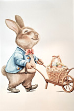 XXL FENSTERBILD OSTERHASE M. SCHUBKARRE PASTELLFARBEN 46 x 66 cm BEIDS. SICHTBAR