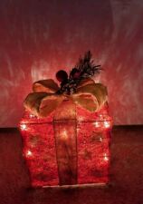 LED Geschenk Box Rattan Weihnachten Dekoration beleuchtet elektrisch Rot 18x20cm