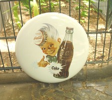 Altes Emailschild Coca-Cola Coke White Button 16 Zoll/Inch Sprite-Boy Kult rar !