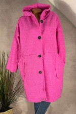 Oversize Mantel Jacke Bouclé Look Kapuze Außennähte 38-42 Pink