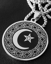 Halbmond Stern Ay Yildiz Anhänger Edelstahl Halskette Silber Damen Schmuck KE15C