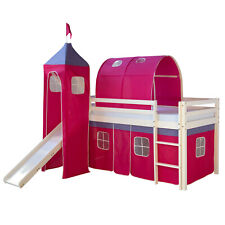Hochbett Spielbett Kinderbett mit Rutsche Turm Vorhang Pink 90x200 Homestyle4u