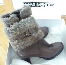 Damenstiefeletten - Plateauschuhe - Größe 41 - grau -Fellbesatz -