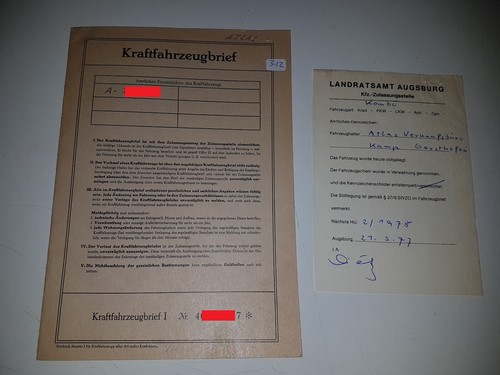 Fahrzeugbrief kfz brief 1970 - fahrzeugbrief,