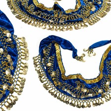 Bauchtanz Hüfttuch Dunkelblau Bellydance Münzgürtel Kostüm Pailletten Samt Neu