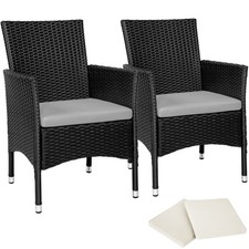 2 Rattansessel inkl. 4 Sitzbezüge Rattanstühle Gartensessel schwarz/beige B-Ware