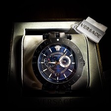 Original Versace Mainline V-Race Uhr Dual Time Weltzeit Swiss Made Medusa Neu