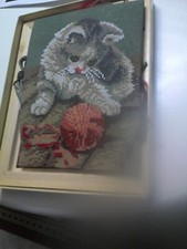 Stickbild, Katze, Wolle