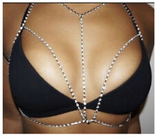 STRASS BH KÖRPERSCHMUCK EINZIGARTIGE GLÄNZENDE SILBERNE KÖRPERKETTE SEXY BH