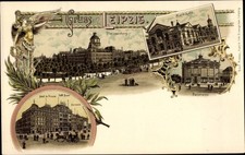 Litho Leipzig in Sachsen, Markthalle, Pleissenburg, Panorama - 3618543
